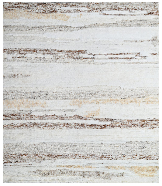 Modern Ivory Camel Stripe Wool Rug