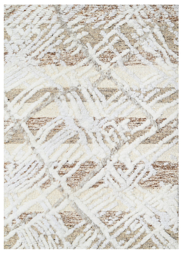 Beige Modern Hand Knotted Hand Carded Wool Area Rug