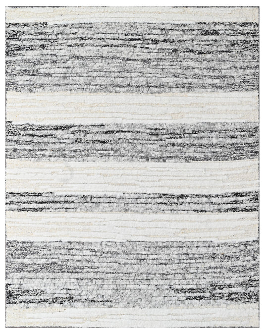 Grey White Abstract Hand Knotted Rug