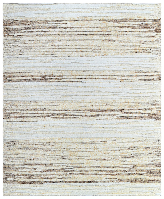 Ivory Beige Abstract Hand Knotted Rug
