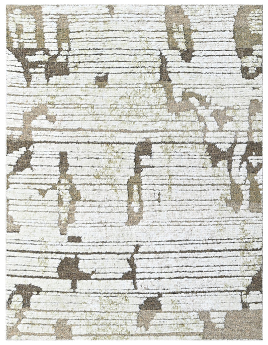 Olive Beige Abstract Hand Knotted Rug