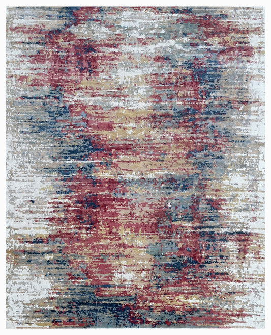 Multi Color Hand Knotted Wool Abstract Striated Rug
