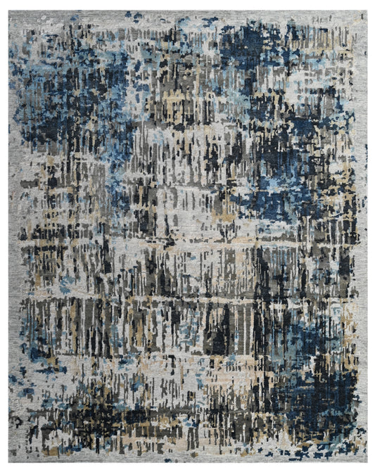 Silver Multi Hand Knotted Wool Abstract Striated Rug