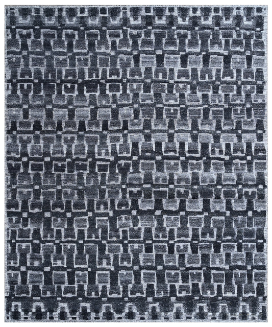 Charcoal Geometric Hand Knotted Rug