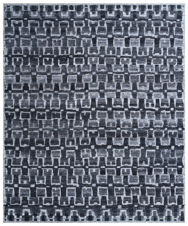 Charcoal Geometric Hand Knotted Rug