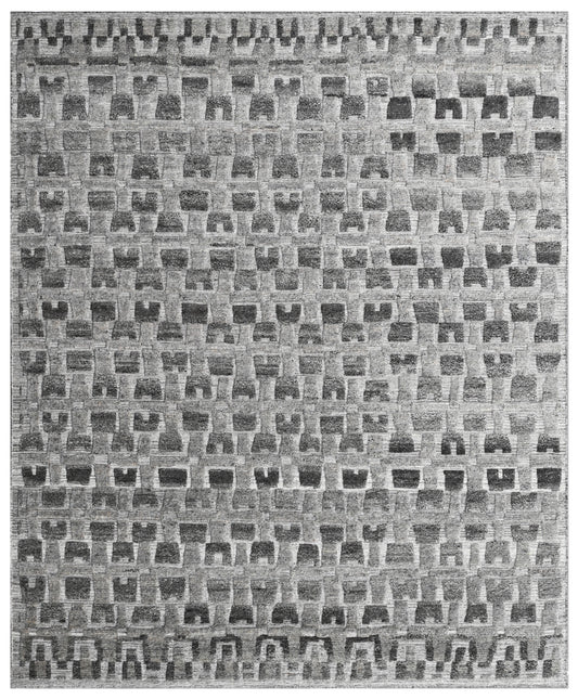 Taupe Grey Geometric Hand Knotted Rug