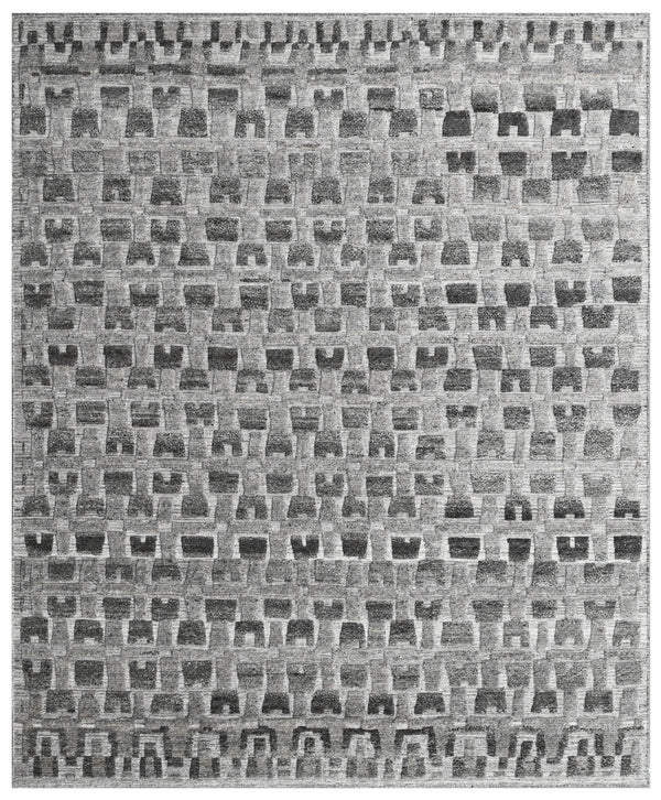 Taupe Grey Geometric Hand Knotted Rug