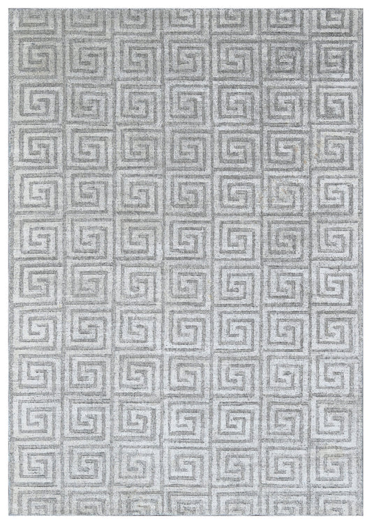 Grey Beige Greek Key Hand Woven Wool Area Rug