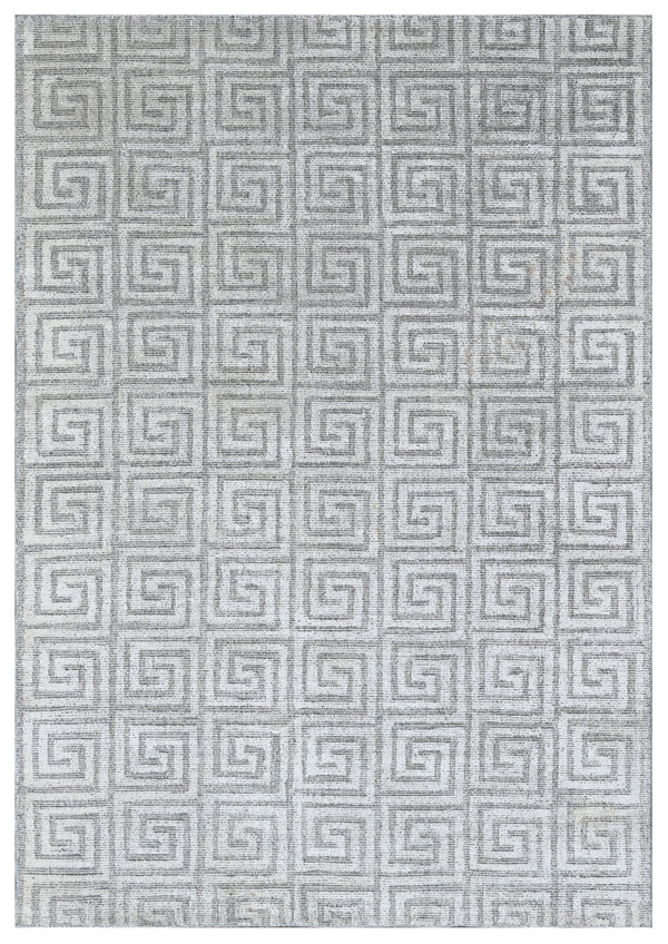 Grey Beige Greek Key Hand Woven Wool Area Rug