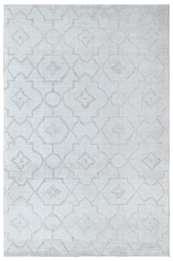 Light Grey Trellis Hand Woven Wool Area Rug