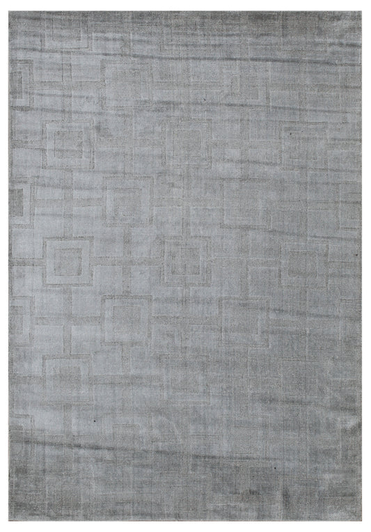 Grey Geometric Box Lattice Hand Woven Wool Area Rug