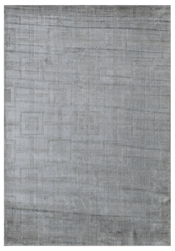 Grey Geometric Box Lattice Hand Woven Wool Area Rug