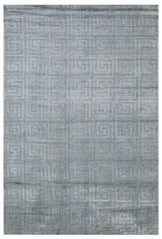 Light Green Greek Key Hand Woven Wool Area Rug