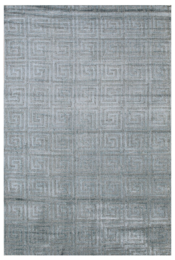 Light Green Greek Key Hand Woven Wool Area Rug