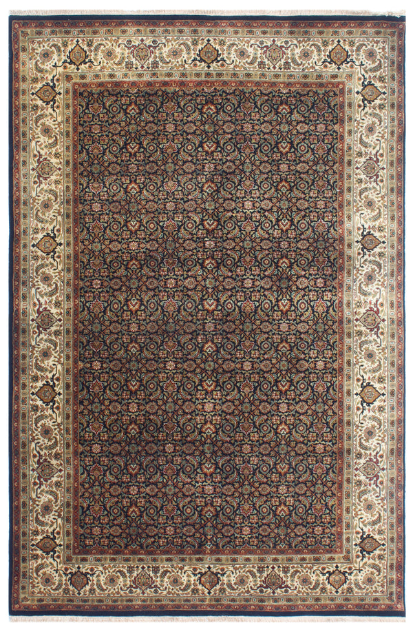 Black Ivory Herati Traditional Hand Knotted Wool Rug