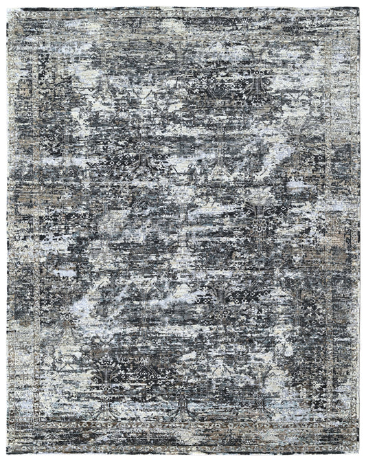 Indigo Hand Knotted Wool & Lurex Rug