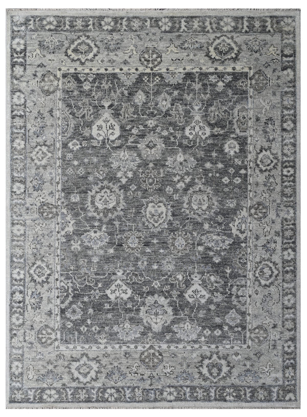 Grey Silver Distressed Traditional Hand Knotted Wool Rug