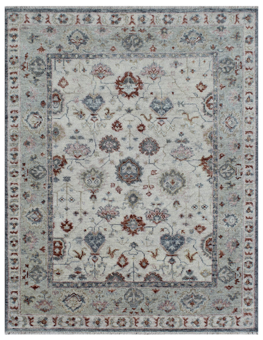 Beige Silver Hand Knotted Vintage Wool Rug