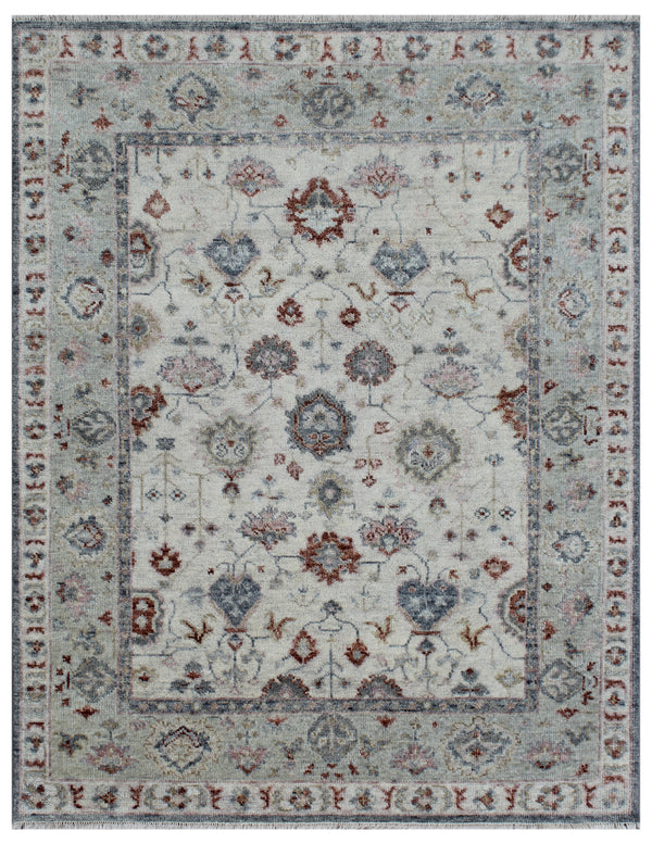Beige Silver Hand Knotted Vintage Wool Rug