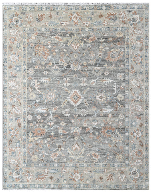 Dark Grey Light Grey Traditional Hand Knotted Wool Rug