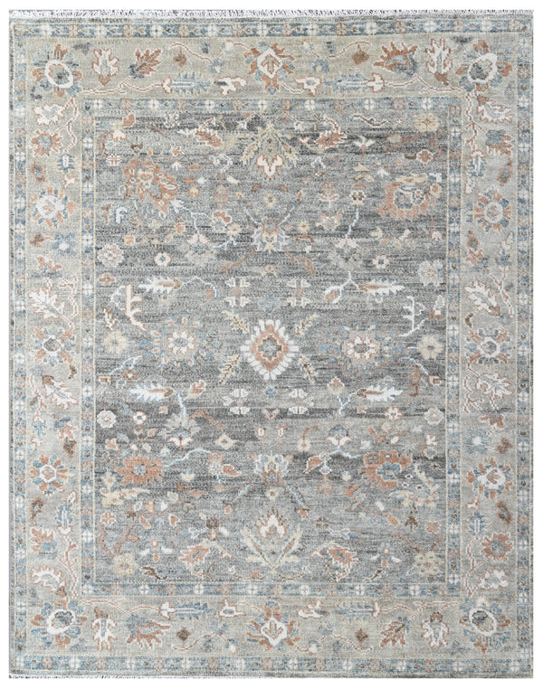 Dark Grey Light Grey Traditional Hand Knotted Wool Rug