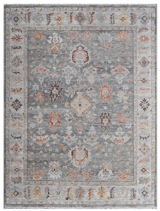 Grey Silver Traditional Oushak Hand Knotted Wool Rug