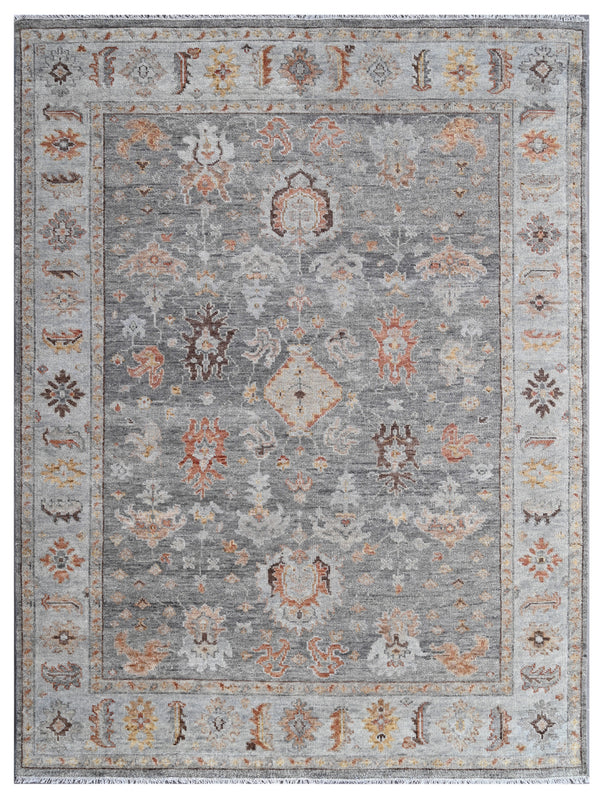 Grey Silver Traditional Oushak Hand Knotted Wool Rug