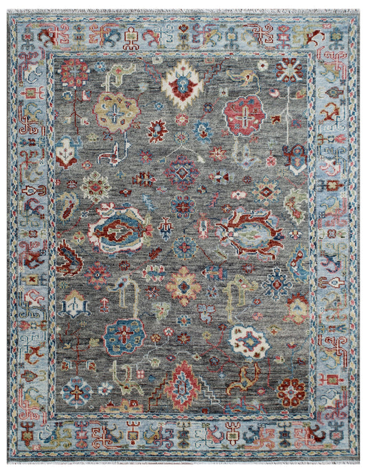 Grey Silver Traditional Floral Hand Knotted Wool Rug