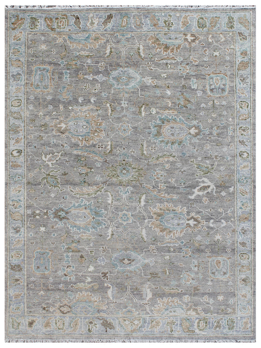 Light Grey Blue Hand Knotted Wool Rug