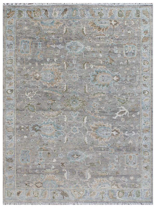 Light Grey Blue Hand Knotted Wool Rug