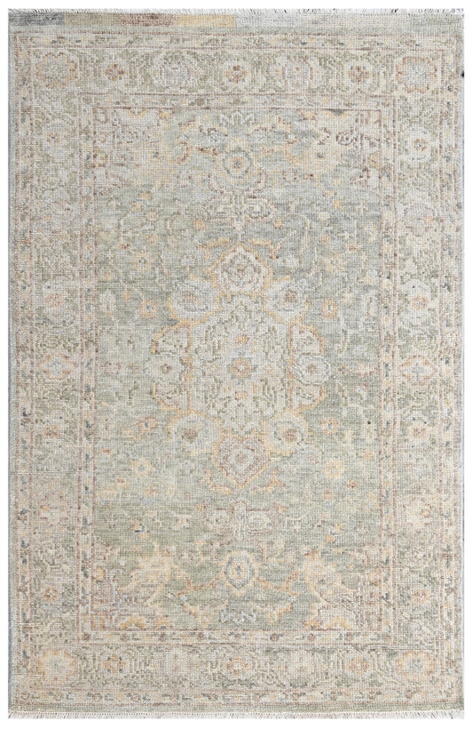 Moss Green Vintage Hand Knotted Wool Rug