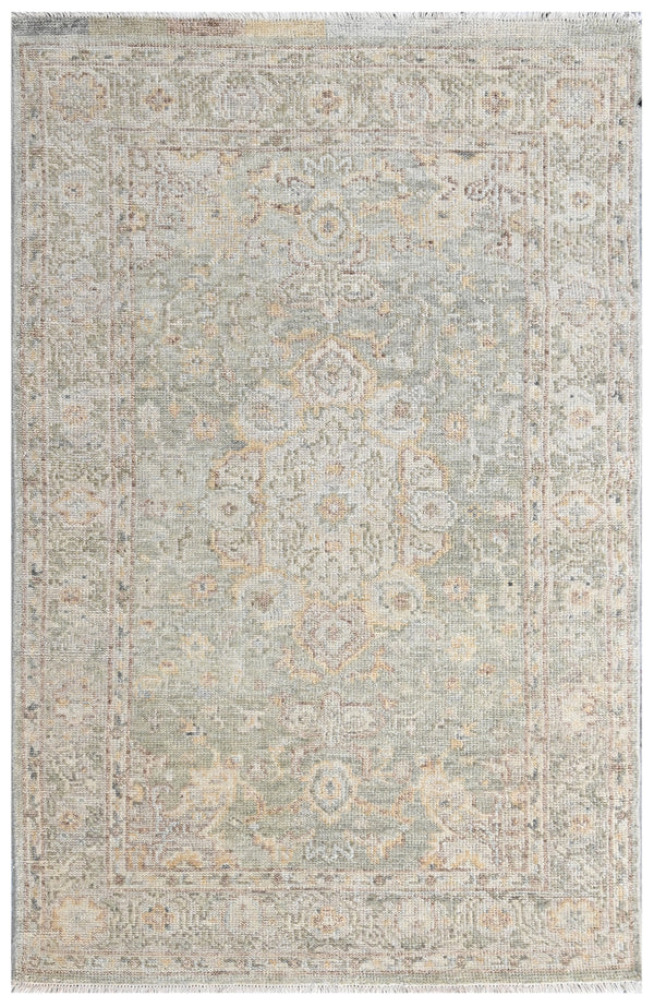 Moss Green Vintage Hand Knotted Wool Rug
