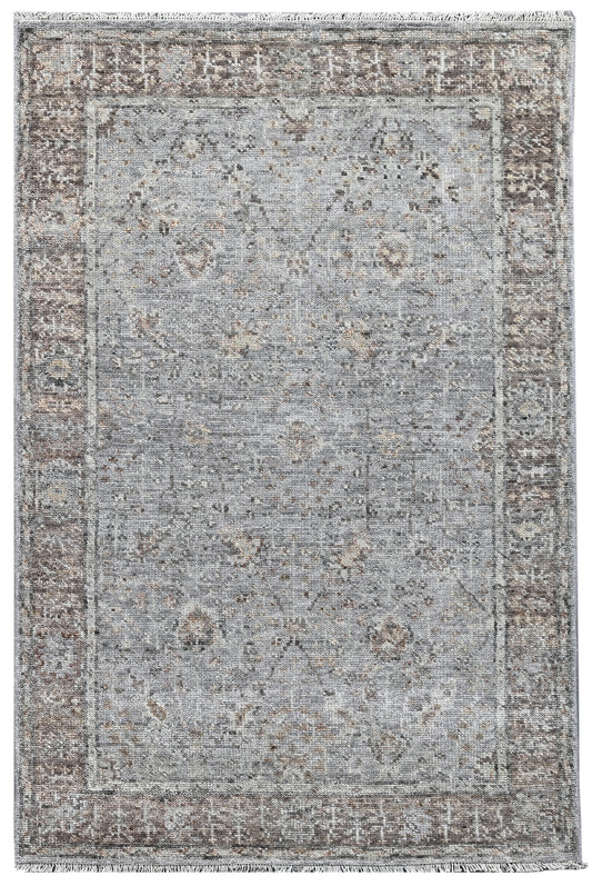 Grey Camel Traditional Distressed Hand Knotted Wool Rug