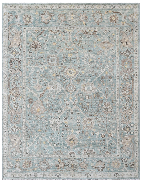 Sea Blue Off White Hand Knotted Wool Rug