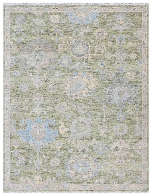 Olive Green Hand Knotted Wool Area Rug