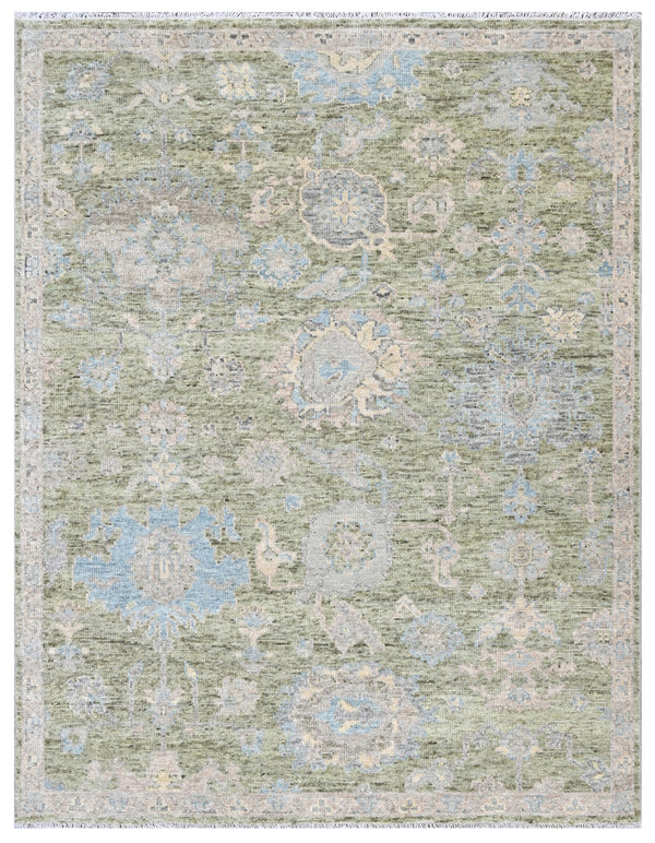 Olive Green Hand Knotted Wool Area Rug