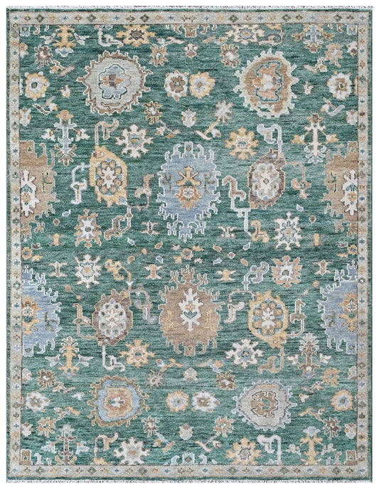 Emerald Green Tribal Hand Knotted Wool Rug