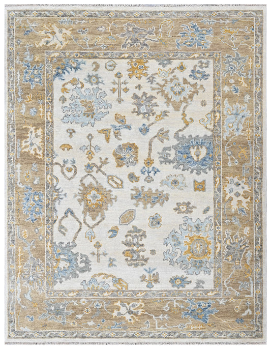 Off White Camel Hand Knotted Wool Rug
