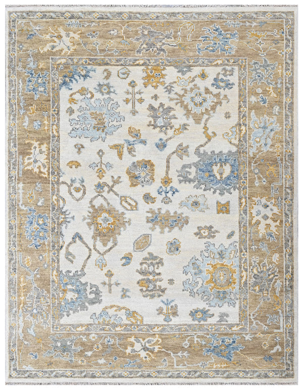 Off White Camel Hand Knotted Wool Rug