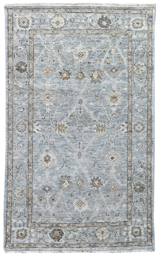 Sage Green Vintage Hand Knotted Wool Rug