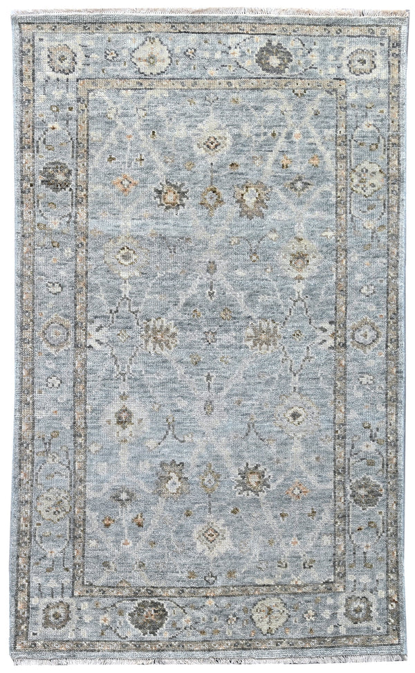 Sage Green Vintage Hand Knotted Wool Rug