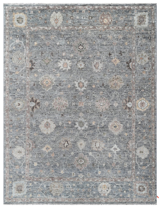 Grey Distressed Hand Knotted Wool Area Rug
