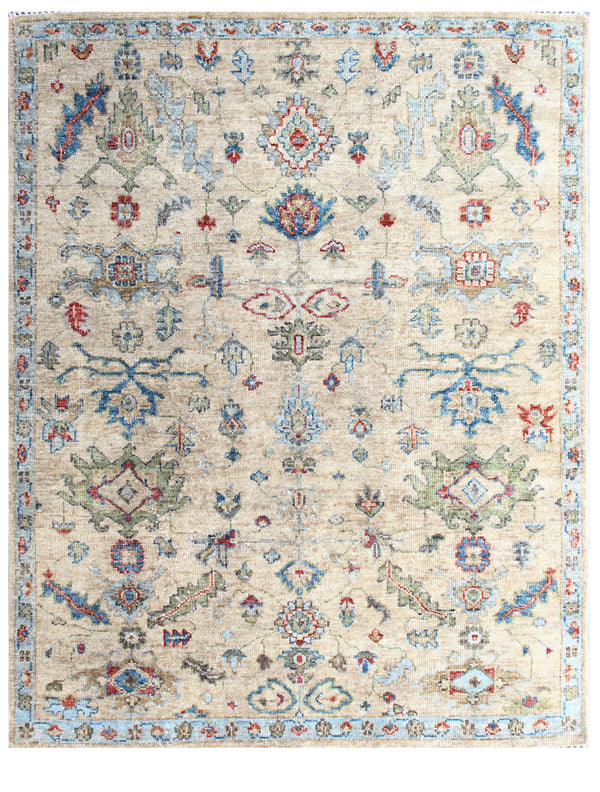 Beige Hand Knotted Tribal Oushak Wool Rug