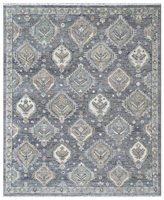 Grey Tribal Diamond Hand Knotted Wool Rug