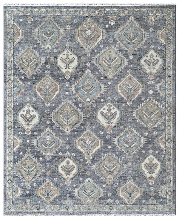 Grey Tribal Diamond Hand Knotted Wool Rug