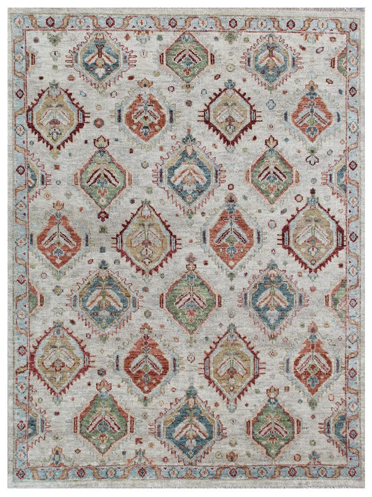Beige Tribal Diamond Hand Knotted Wool Rug