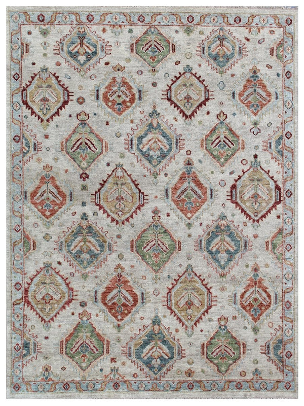 Beige Tribal Diamond Hand Knotted Wool Rug