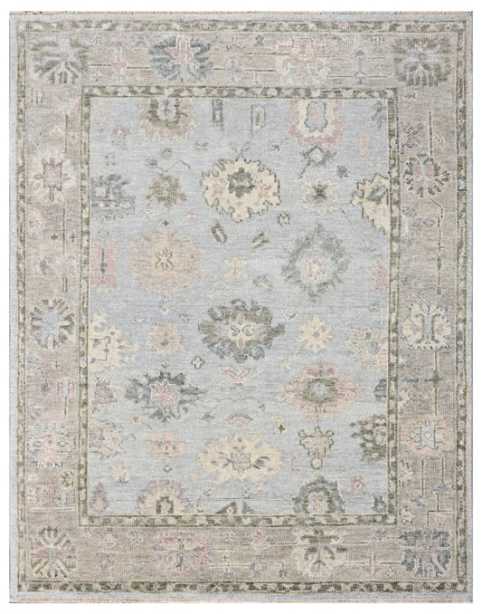 Light Blue Silver Traditional Oushak Hand Knotted Wool Rug