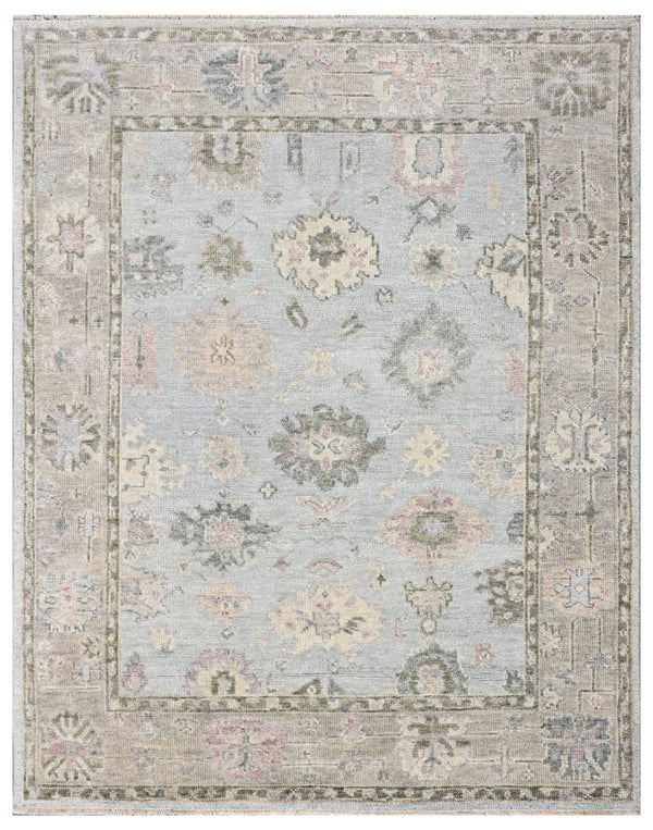 Light Blue Silver Traditional Oushak Hand Knotted Wool Rug