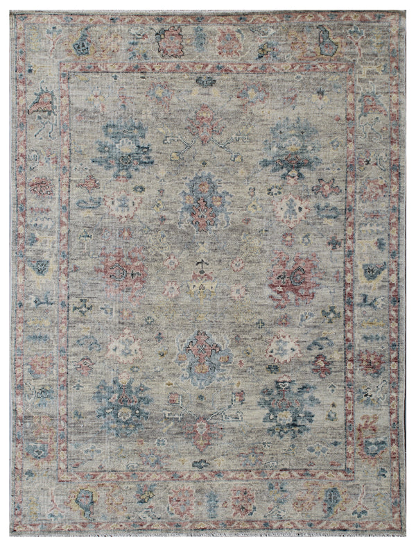 Silver Traditional Floral Hand Knotted Wool Rug
